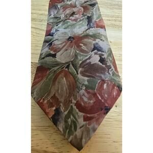 Vintage Italianissimo Mens Necktie Watercolor Floral USA Polyester Green Pink